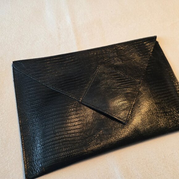 David Mehler For Dame Black Clutch 7”x11” Alligator Snake Styled Skin GUC - Picture 1 of 14